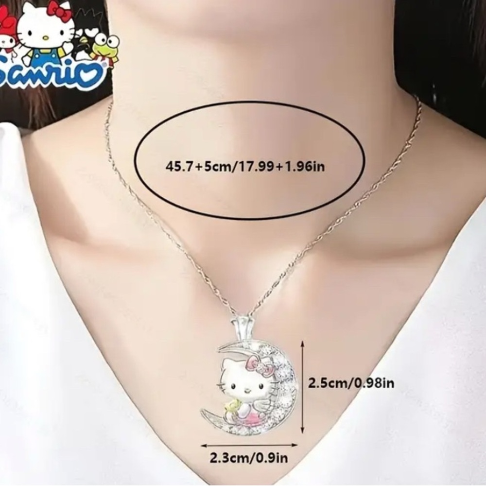 Hello Kitty Silver and Pink Crescent Necklace